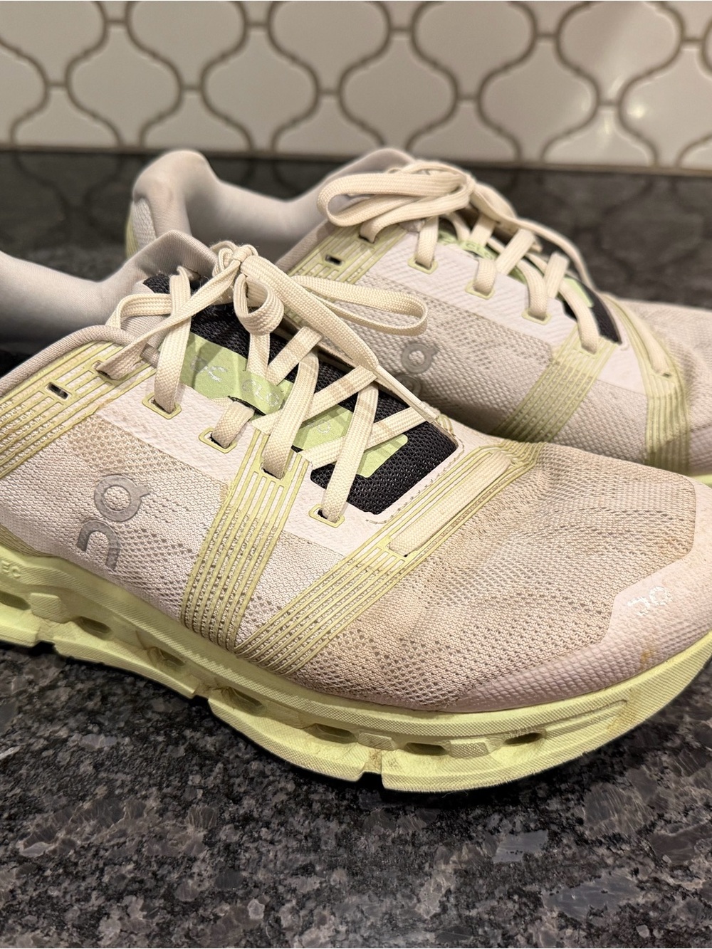 On Running Women's Athletic Shoes in Light Yellow and White